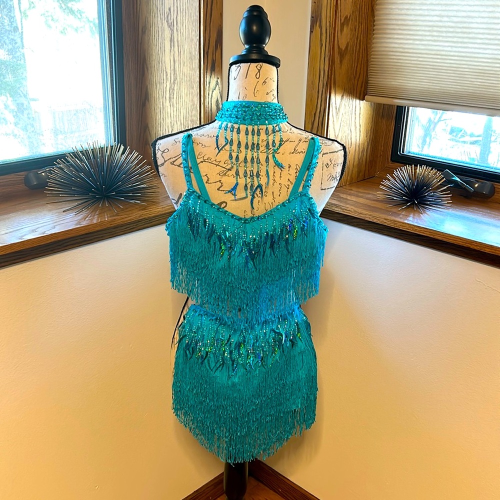 Glamour Costumes Turquoise 2 Piece Fringe & Sequence Size XLarge Child